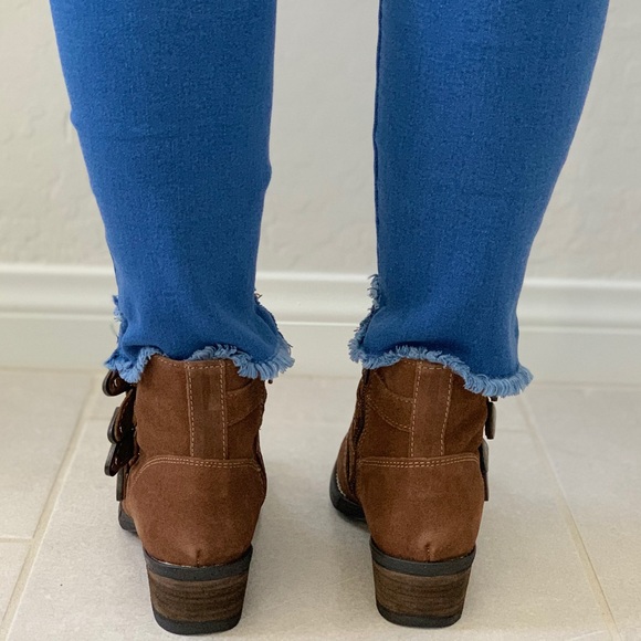 Cognac Genuine Suede Bootie With Buckle Details - Picture 5 of 8